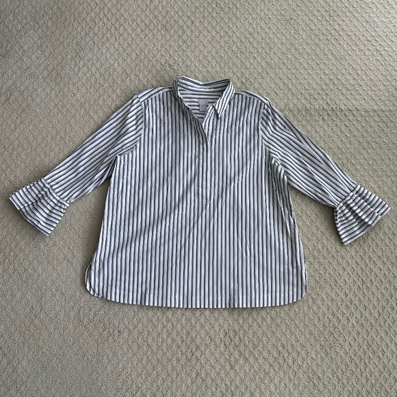 Chico's Bell Sleeve Striped Tunic Top Black/White 3.5 (US 18) Office Casual - Picture 1 of 12